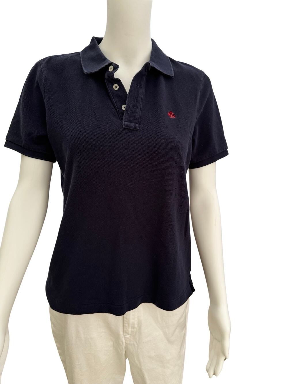 Vintage 90s Ralph Lauren Women’s Navy Blue Polo Shirt Medium